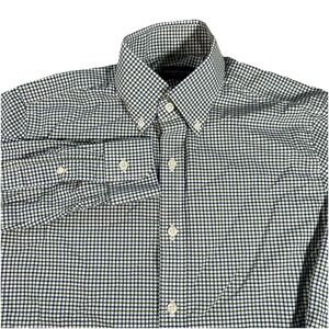 Proper Cloth Men's 15-31 Green &‎ Blue Gingham Check Long Sleeve Button Down